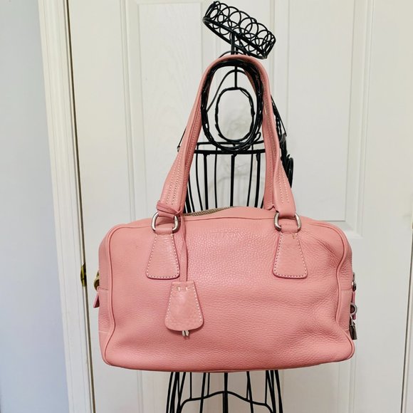 PRADA PINK PEBBLED LEATHER SATCHEL BAG WITH LOCK AND KEY Y2K - Picture 15 of 15